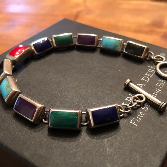 Rare Silpada Sterling Silver Multi-Colored Stone Toggle Clasp Bracelet B0442 - Picture 6 of 16